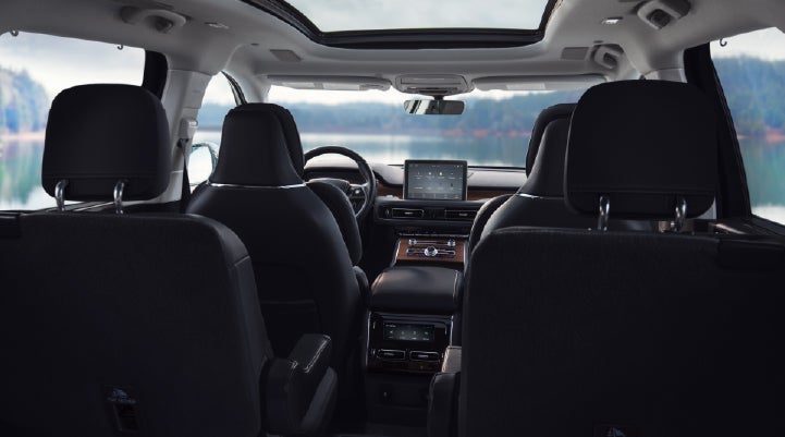 The interior of a 2024 Lincoln Aviator® SUV from behind the second row | Nick Mayer Lincoln Mayfield in Mayfield Heights OH