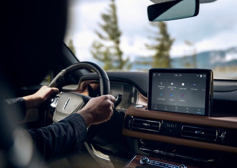 The center touch screen in a 2024 Lincoln Aviator® SUV is shown | Nick Mayer Lincoln Mayfield in Mayfield Heights OH