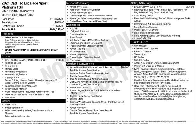 2021 Cadillac Escalade Sport Platinum