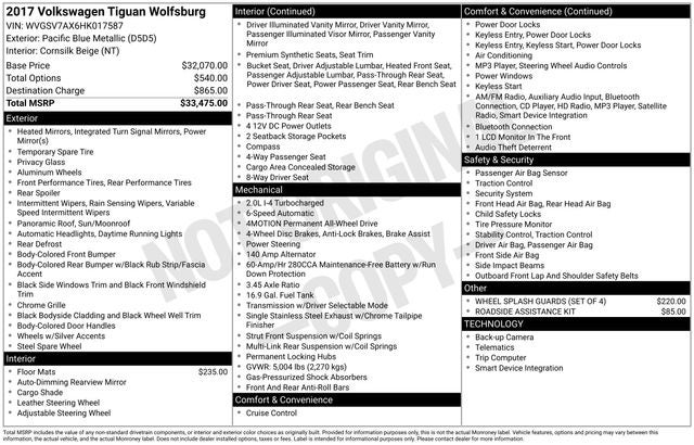 Used 2017 Volkswagen Tiguan Wolfsburg Edition with VIN WVGSV7AX6HK017587 for sale in Mayfield Heights, OH