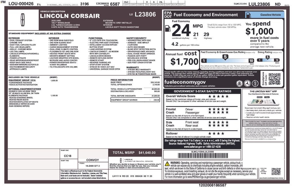 2020 Lincoln Corsair Standard