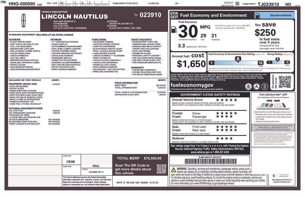 2026 Lincoln Nautilus Reserve