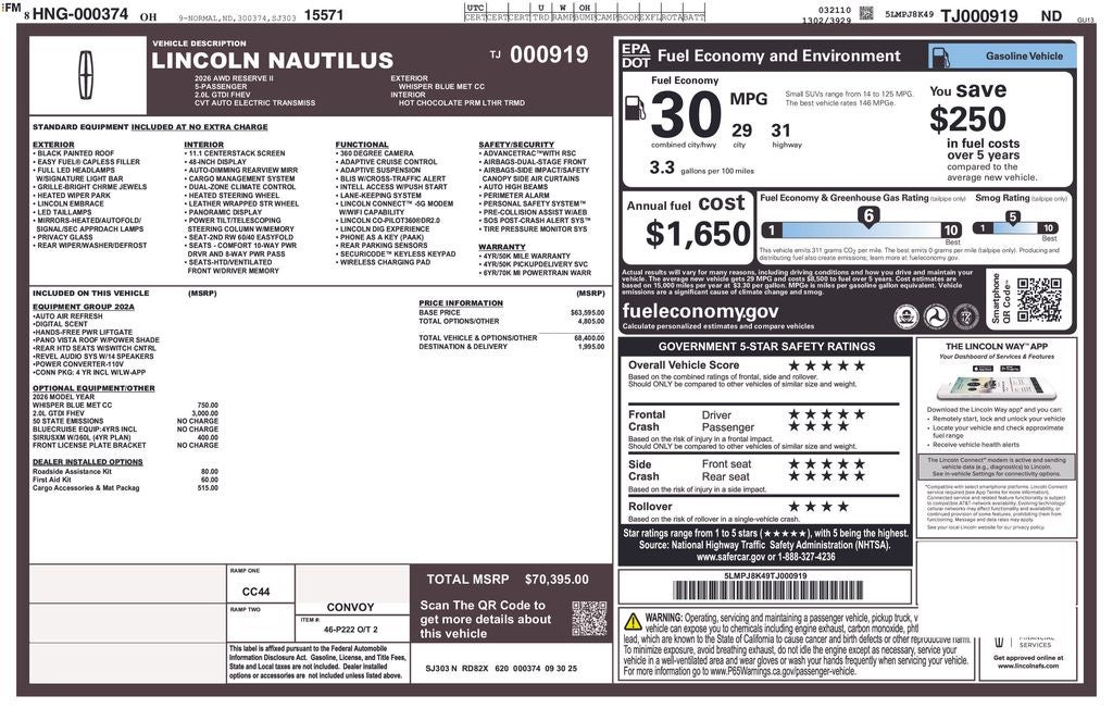 2026 Lincoln Nautilus Reserve