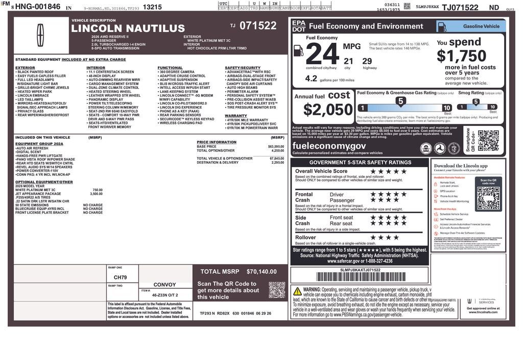 2026 Lincoln Nautilus Reserve