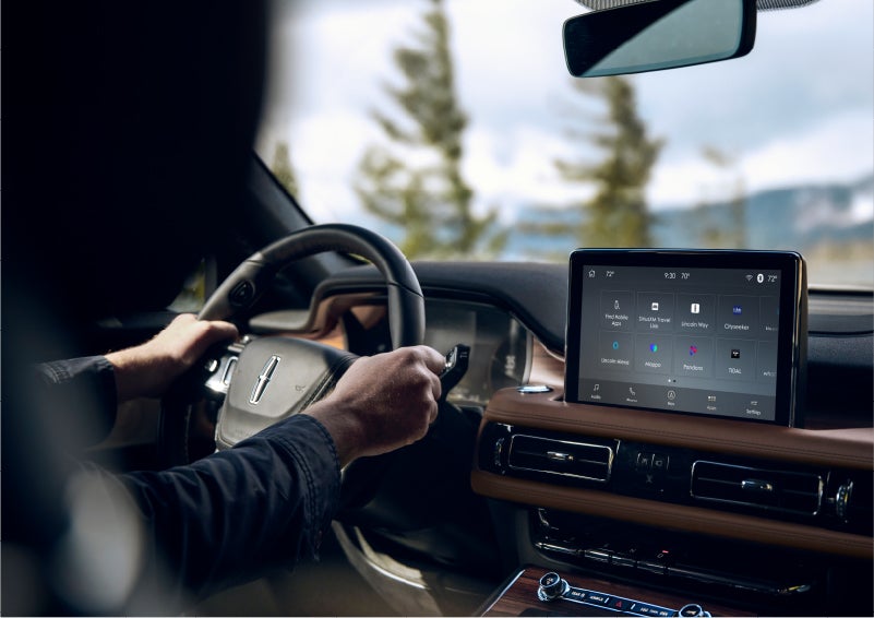The Lincoln+Alexa app screen is displayed in the center screen of a 2023 Lincoln Aviator® Grand Touring SUV | Nick Mayer Lincoln Mayfield in Mayfield Heights OH