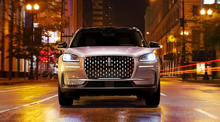 The striking grille of a 2024 Lincoln Corsair® SUV is shown. | Nick Mayer Lincoln Mayfield in Mayfield Heights OH