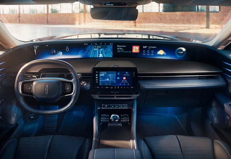 A large panoramic display is shown on the dashboard of a 2024 Lincoln Nautilus® SUV | Nick Mayer Lincoln Mayfield in Mayfield Heights OH