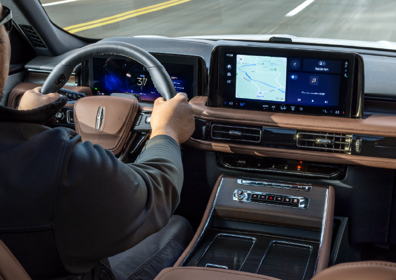 A person is driving a 2025 Lincoln Aviator® SUV from inside the cabin. | Nick Mayer Lincoln Mayfield in Mayfield Heights OH