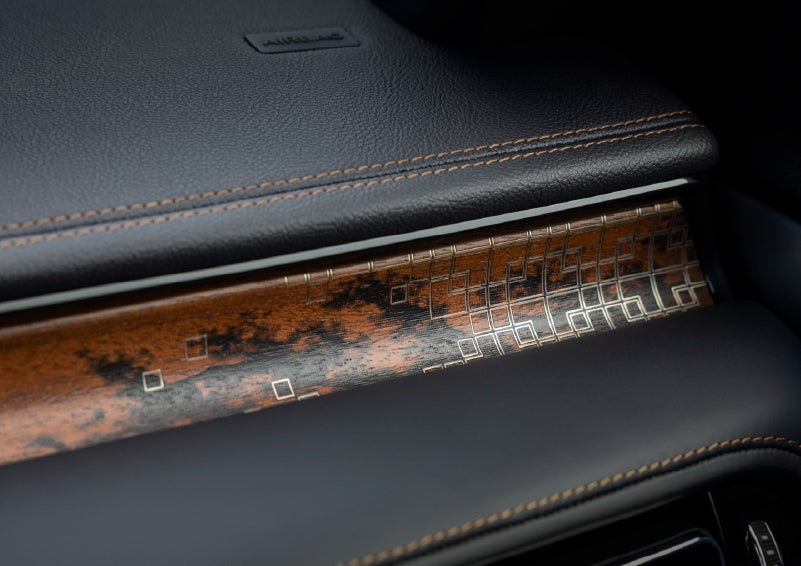 A close-up shot of the 2026 Lincoln Aviator® dashboard with unique black and brown accents and brown stitching. | Nick Mayer Lincoln Mayfield in Mayfield Heights OH
