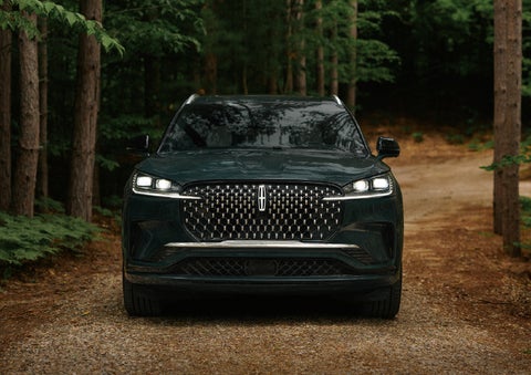 The front grille of a 2027 Lincoln Aviator® Black Label™ SUV is shown. | Nick Mayer Lincoln Mayfield in Mayfield Heights OH