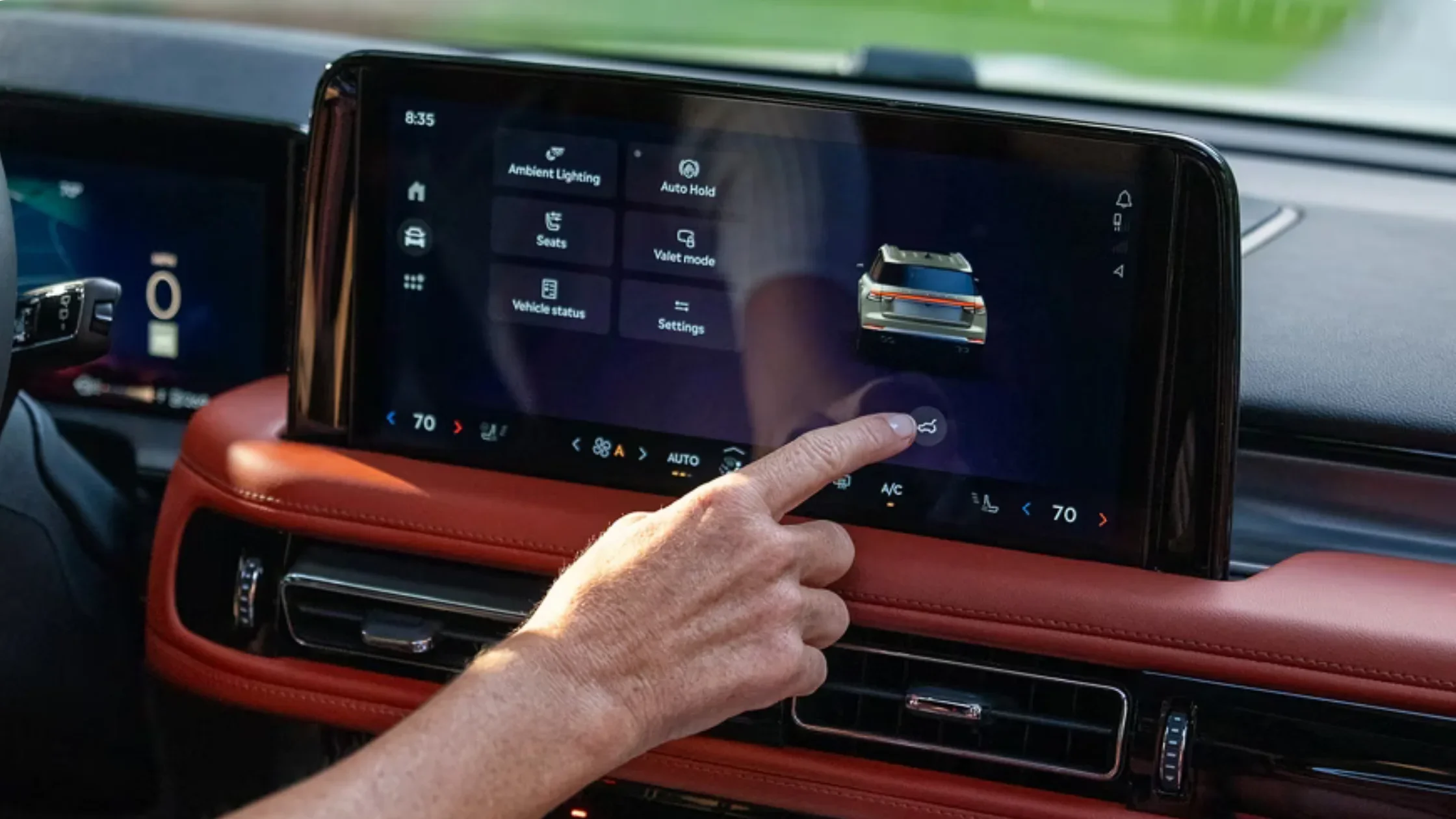 2025 Aviator Reserve touchscreen display with driver selecting vehicle settings.
